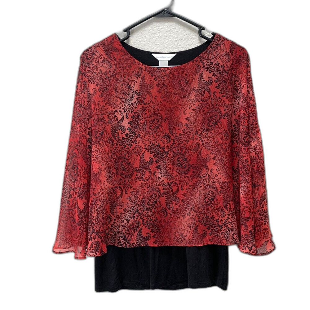 Christopher & Banks Paisley Blouse with Attached Cape Poncho Dressy Womens S